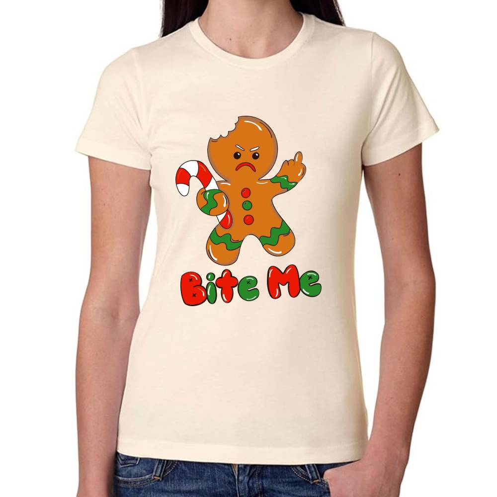 Playera Navidad Galleta Bite Me Algodón Premium #0001461