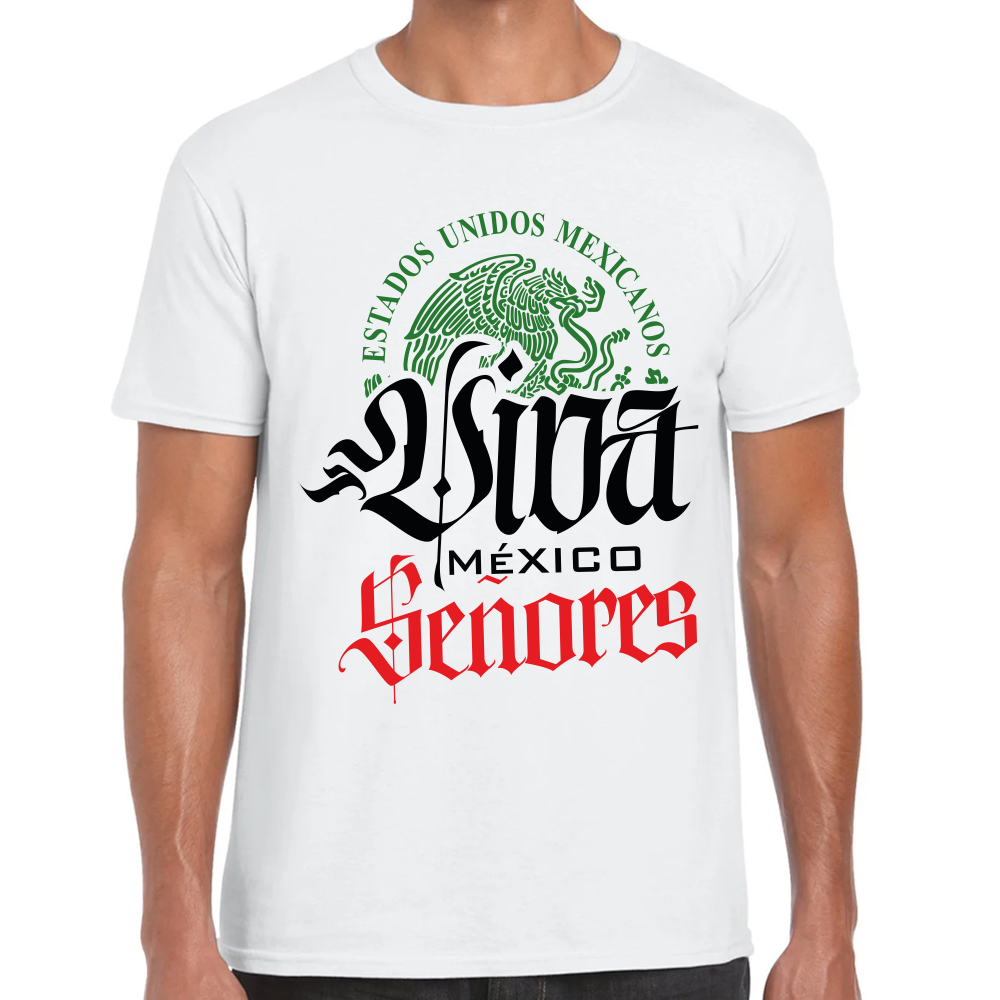 Playera Fiestas Patrias Viva México Señores Algodón Premium #0001804