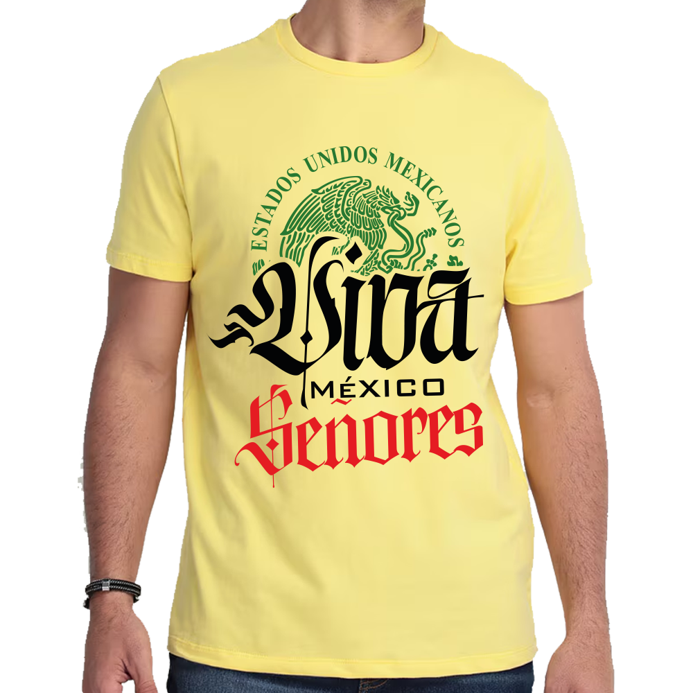 Playera Fiestas Patrias Viva México Señores Algodón Premium #0001804