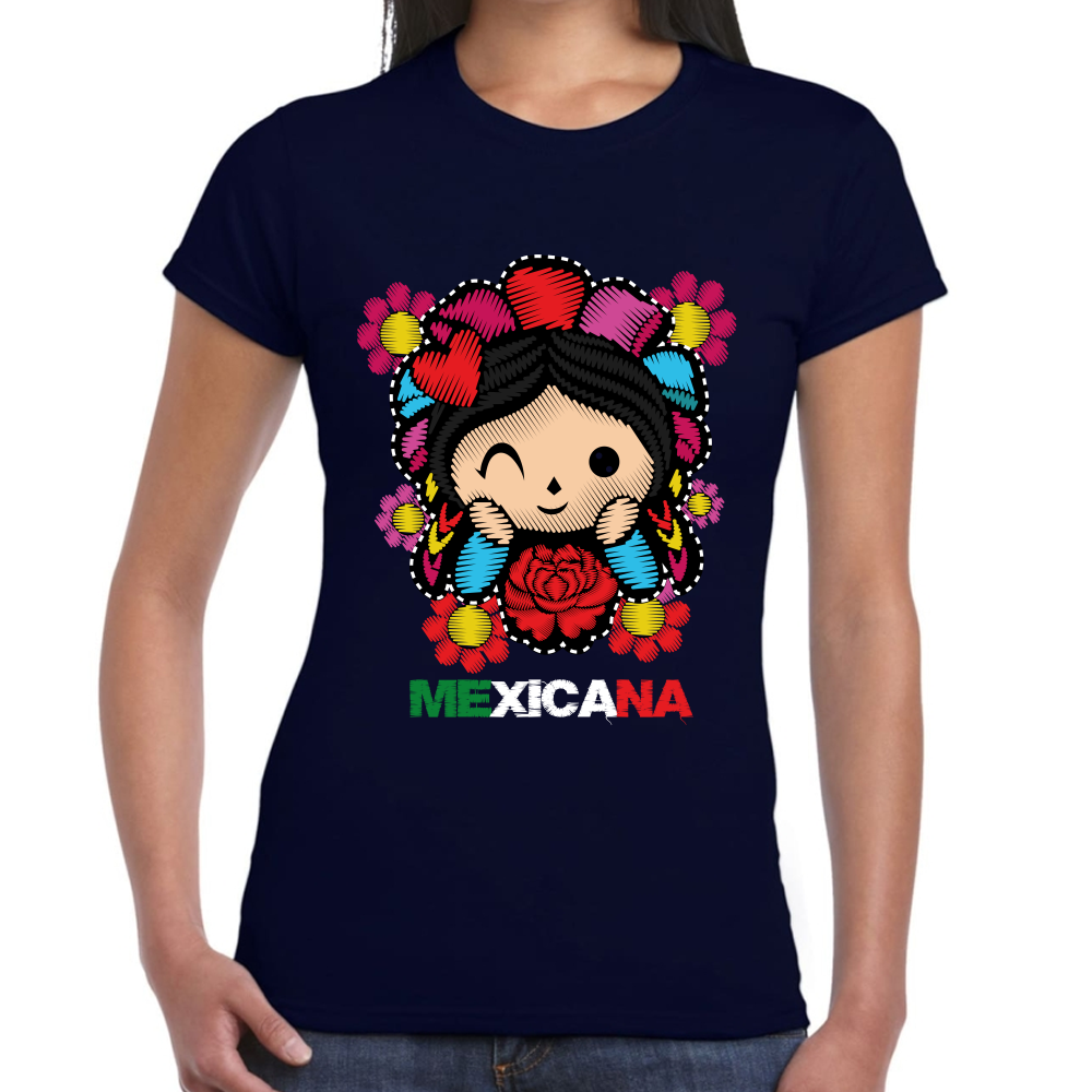 Playera Fiestas Patrias Muñeca Mexicana Algodón Premium #0001810