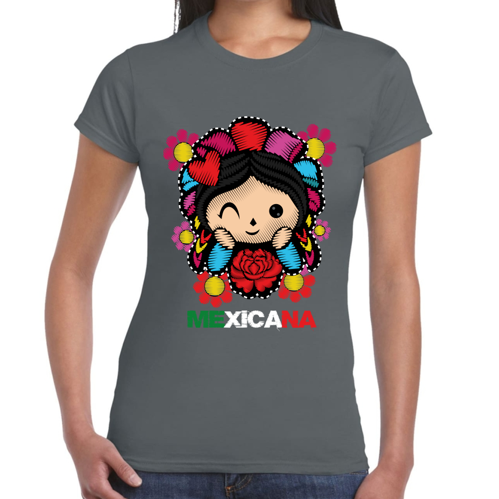 Playera Fiestas Patrias Muñeca Mexicana Algodón Premium #0001810 Imagen secundaria del producto