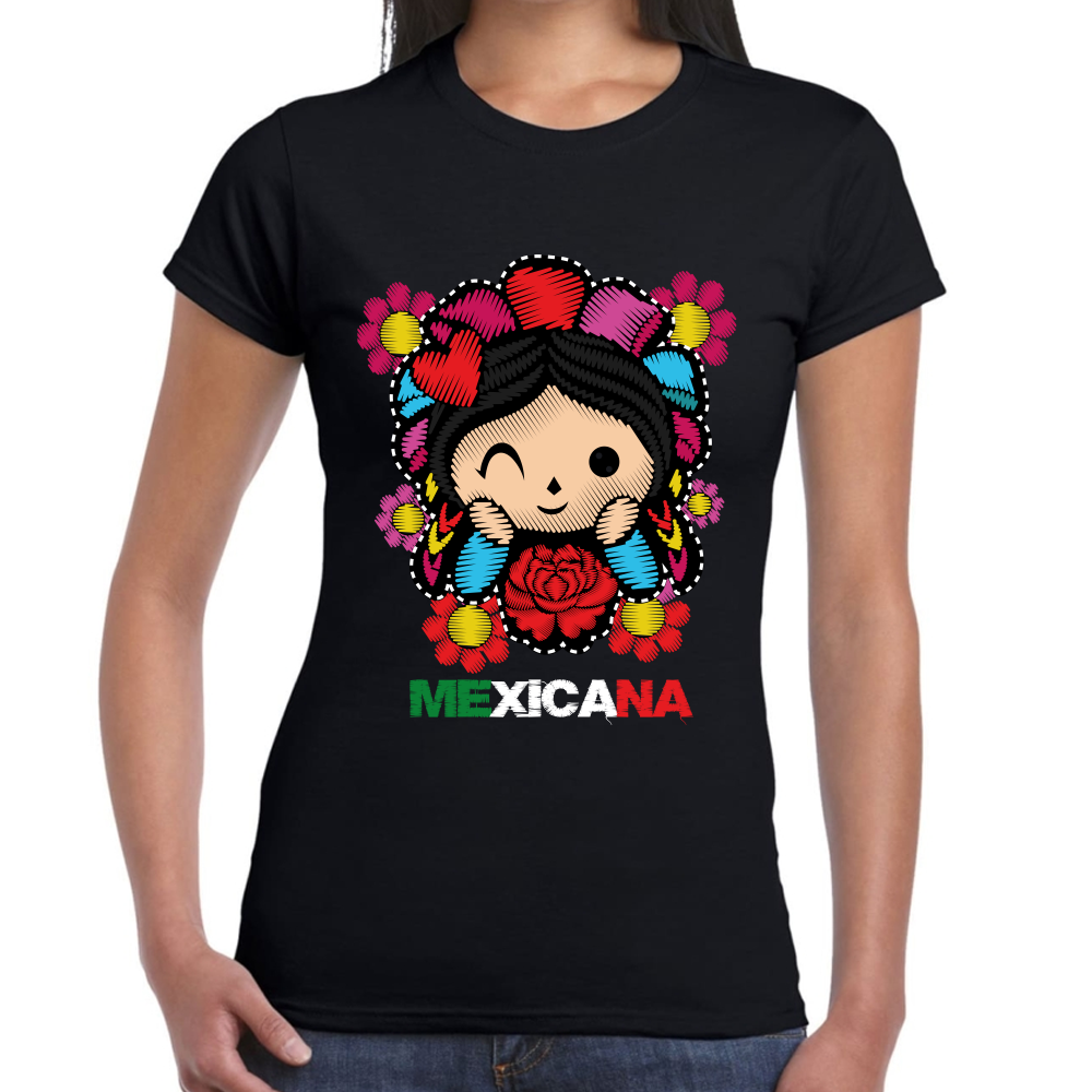 Playera Fiestas Patrias Muñeca Mexicana Algodón Premium #0001810
