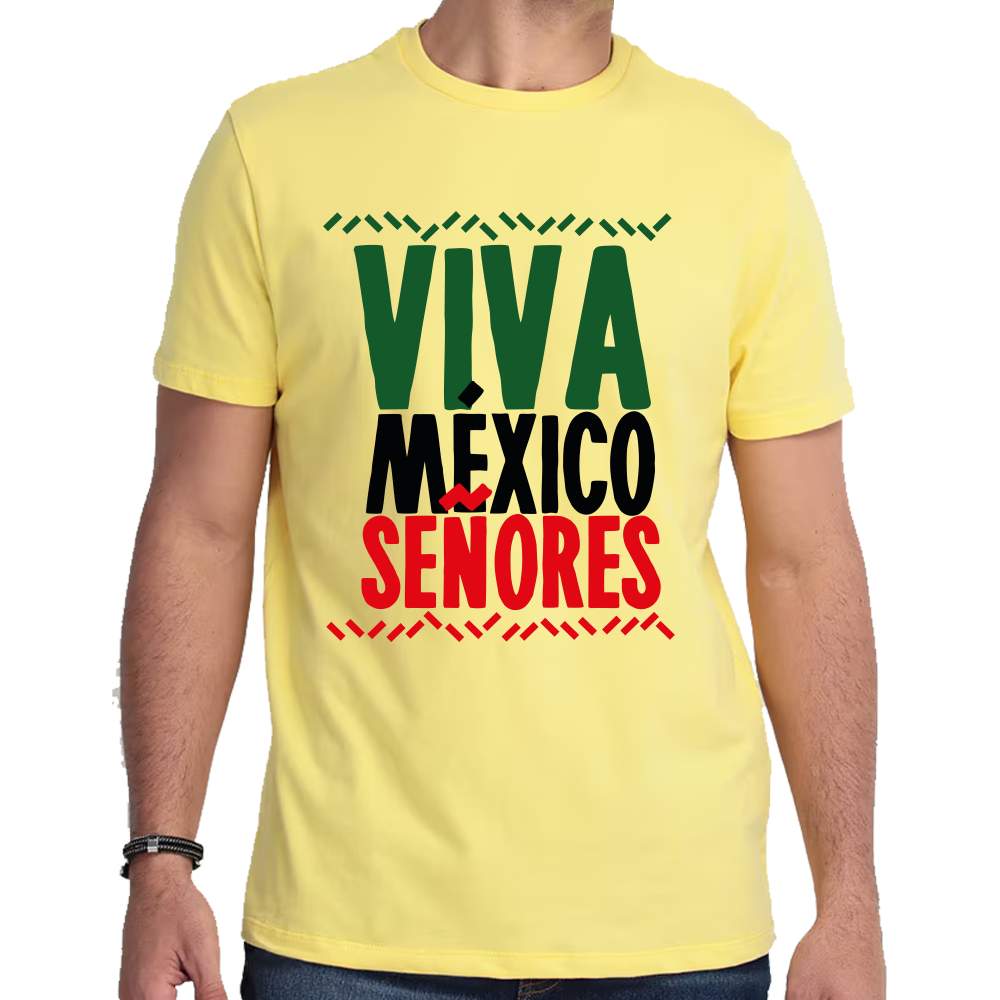 Playera Fiestas Patrias Viva México Señores Algodón Premium #0001832