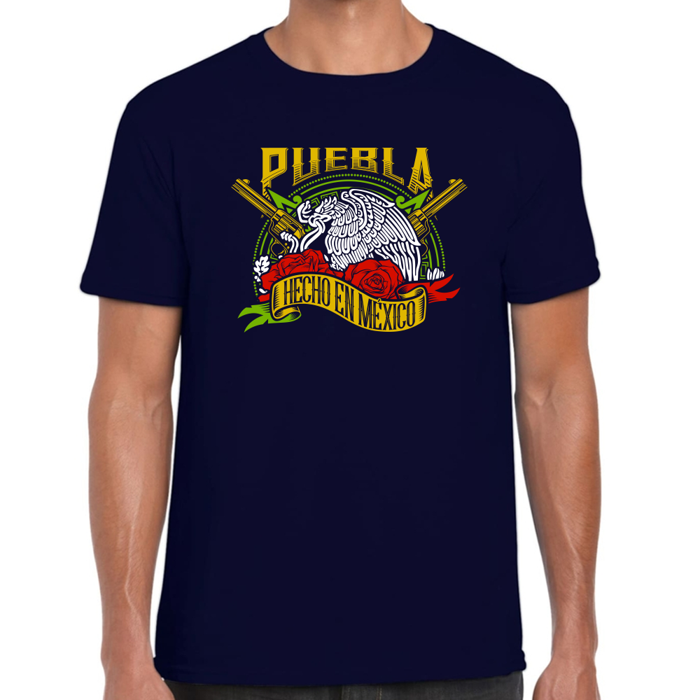 Playera Fiestas Patrias Hecho en México Edo Puebla Algodón Premium #0001990