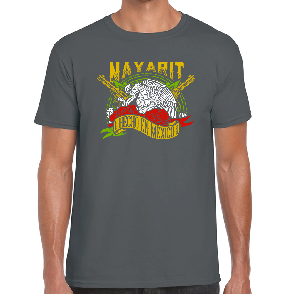 Playera Fiestas Patrias Hecho en Mexico Edo. Nayarit Algodón Premium #0001993