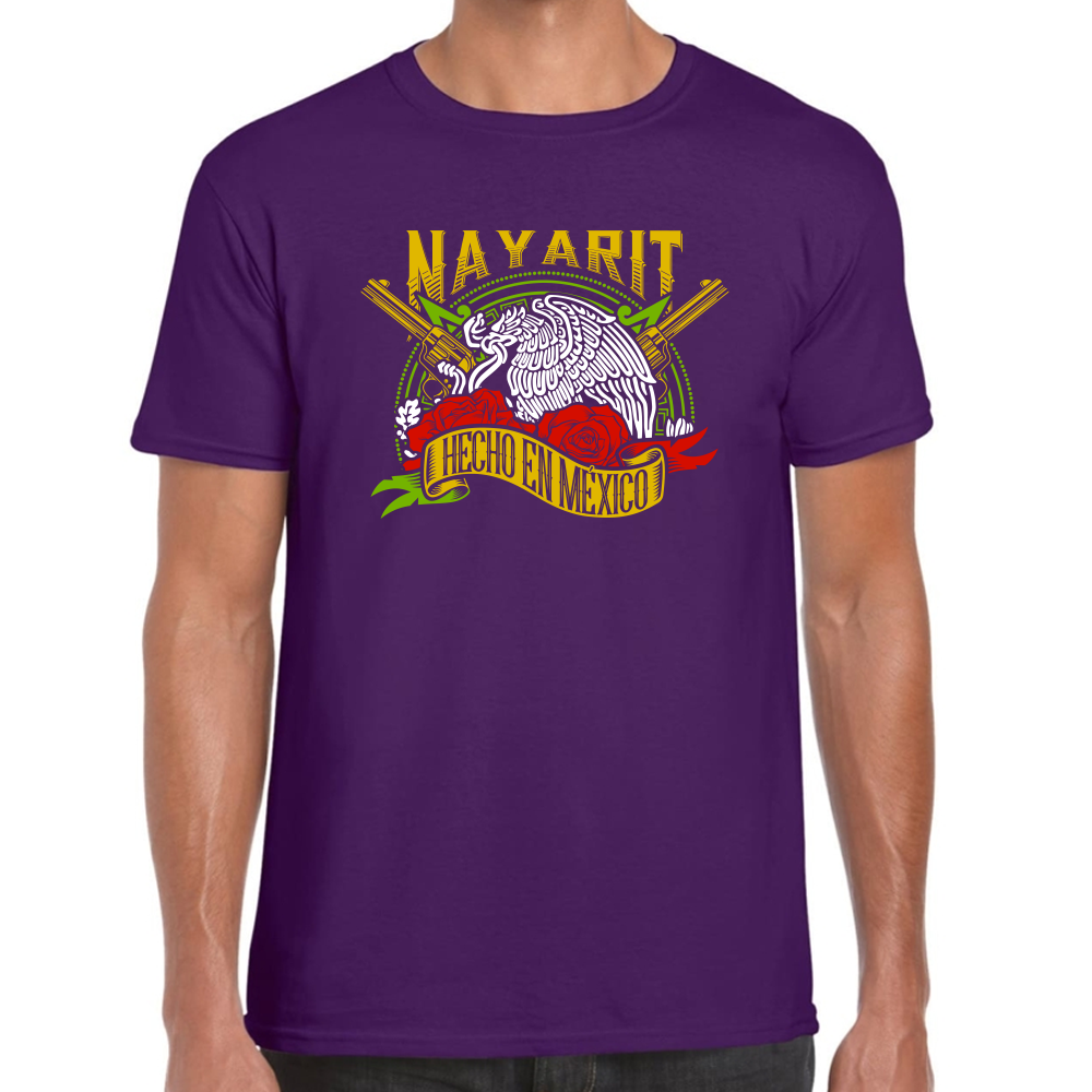 Playera Fiestas Patrias Hecho en Mexico Edo. Nayarit Algodón Premium #0001993