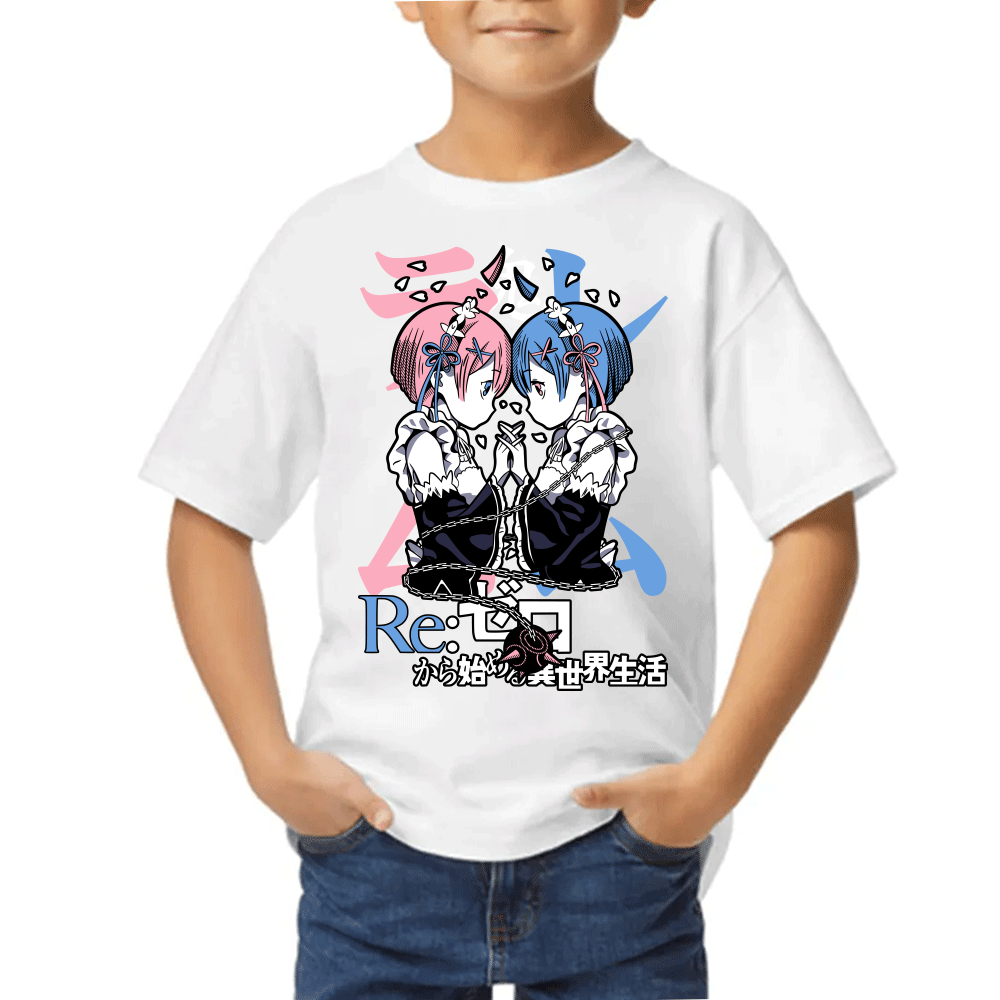 Playera de Niño Rem y Ram Re Zero Algodón Premium #0002442