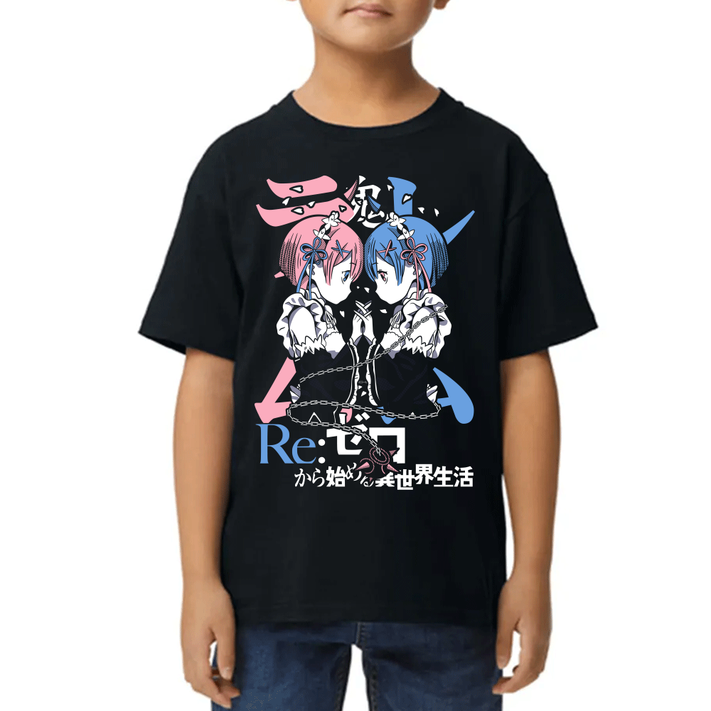 Playera de Niño Rem y Ram Re Zero Algodón Premium #0002442