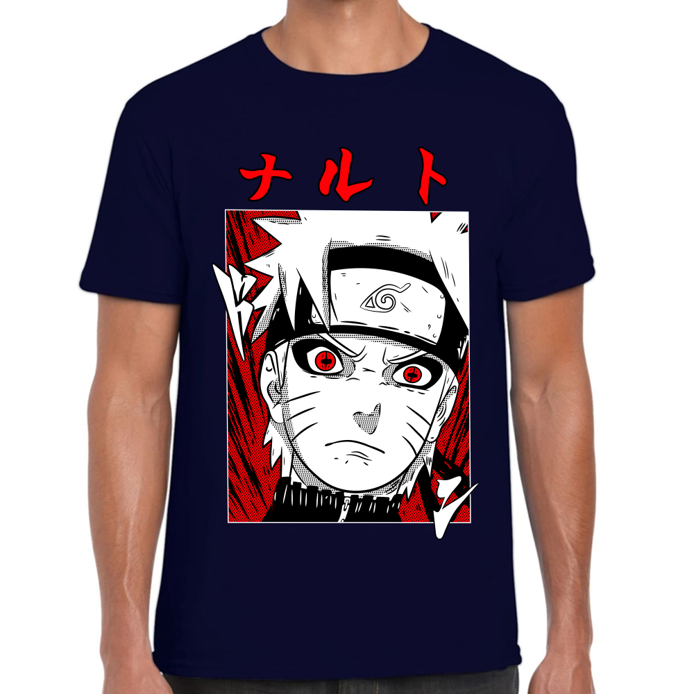 Playera Naruto Face Red White Algodón Premium #0002445