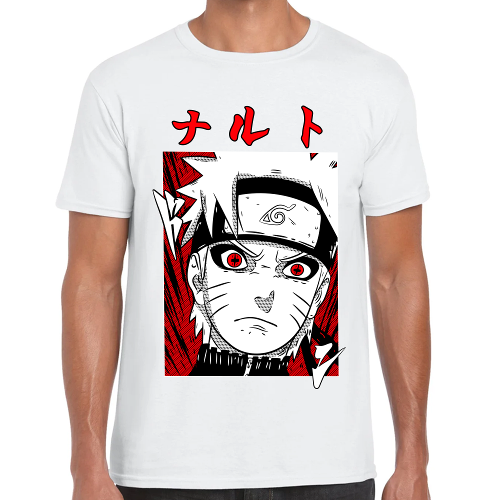 Playera Naruto Face Red White Algodón Premium #0002445
