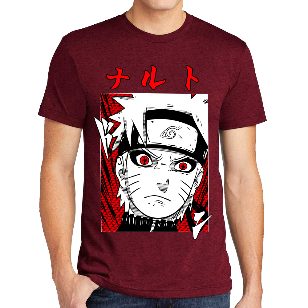 Playera Naruto Face Red White Algodón Premium #0002445