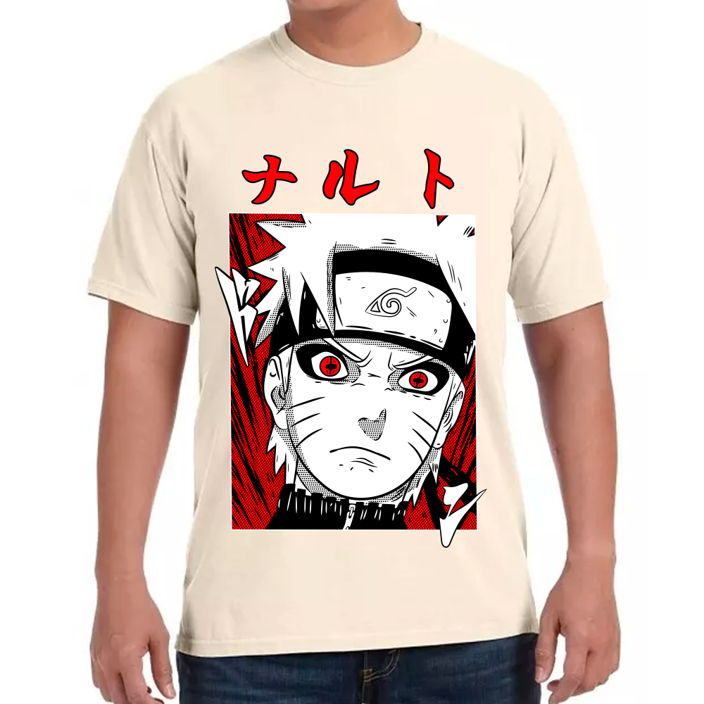 Playera Naruto Face Red White Algodón Premium #0002445