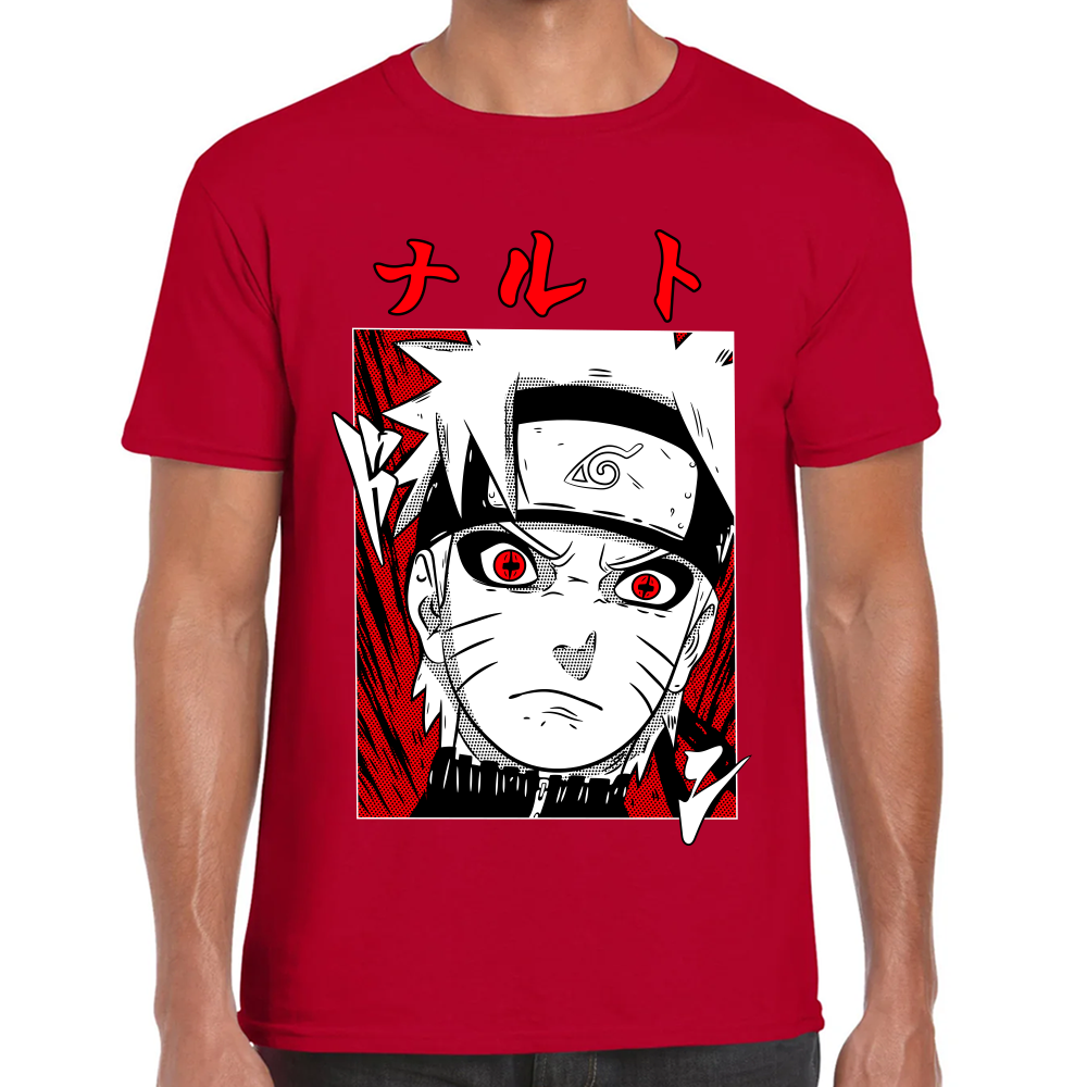 Playera Naruto Face Red White Algodón Premium #0002445