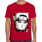Playera Naruto Face Red White Algodón Premium #0002445