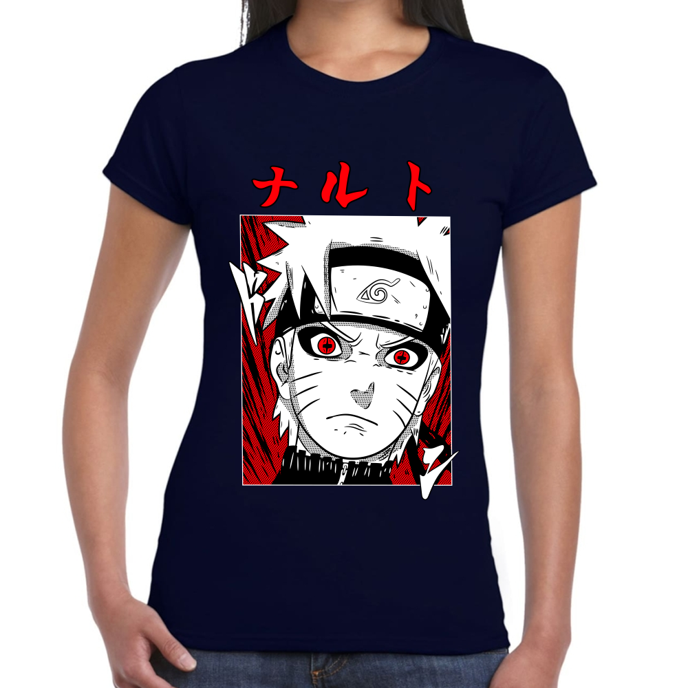 Playera Naruto Face Red White Algodón Premium #0002445