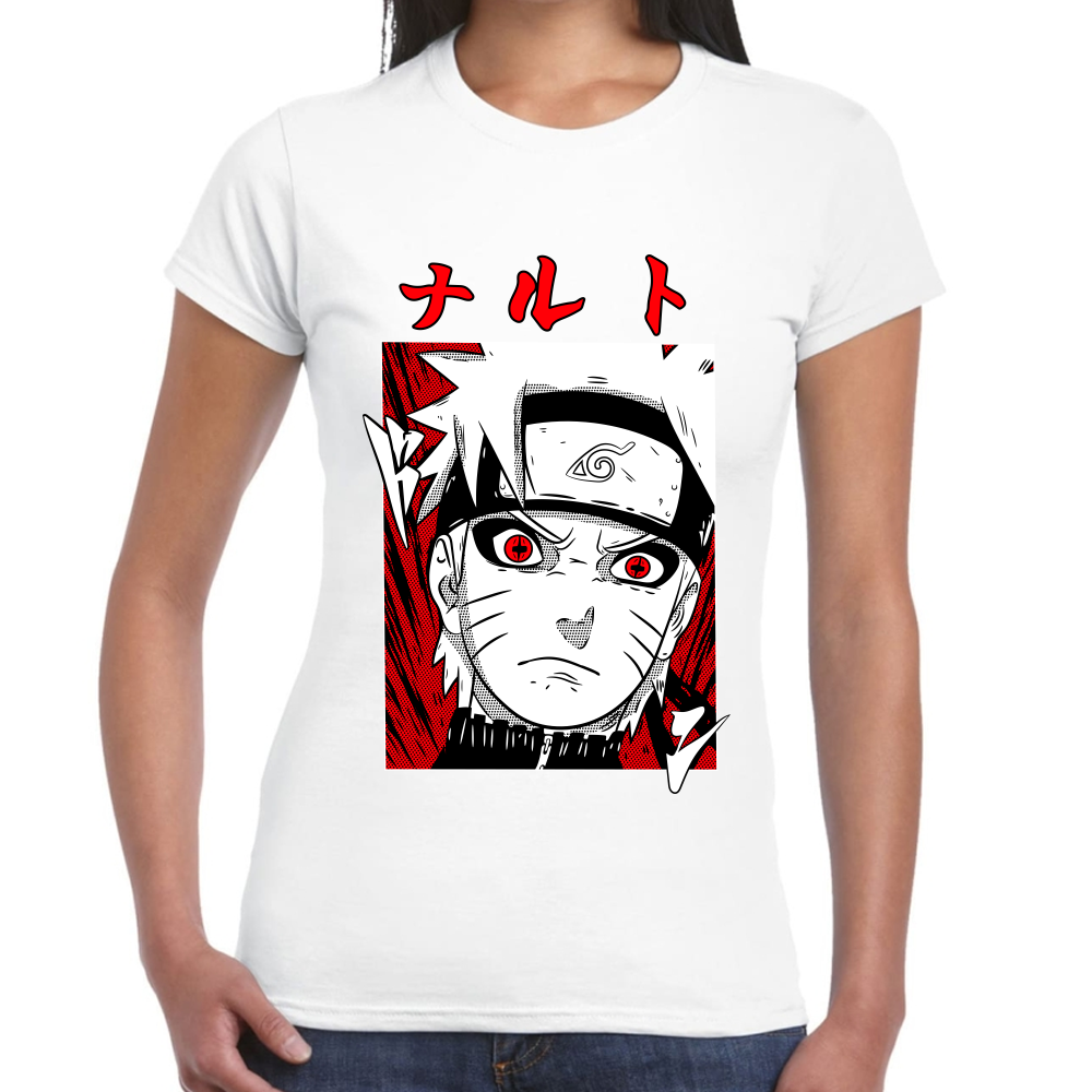 Playera Naruto Face Red White Algodón Premium #0002445