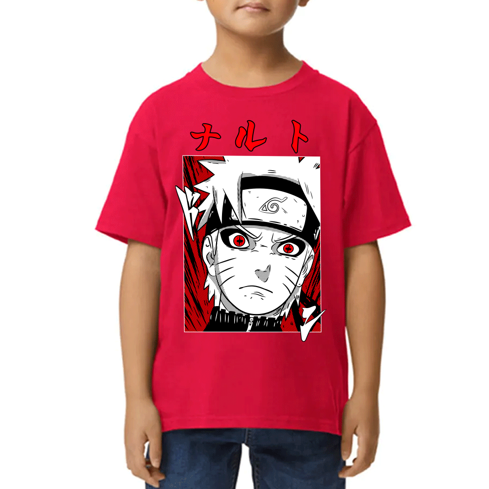 Playera de Niño Naruto Face Red White Algodón Premium #0002445