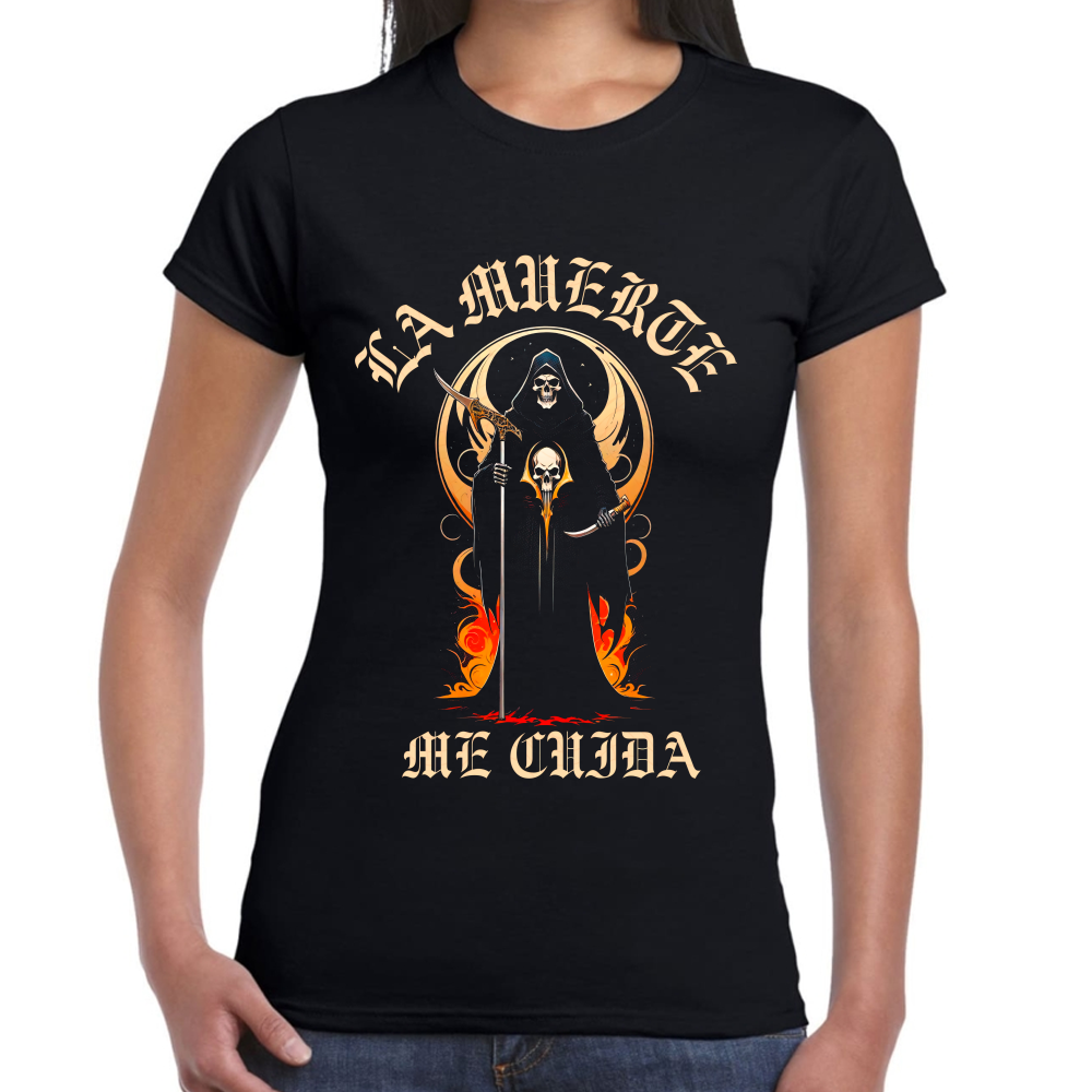 Playera La Santa Muerte Me Cuida Algodón Premium #0002512