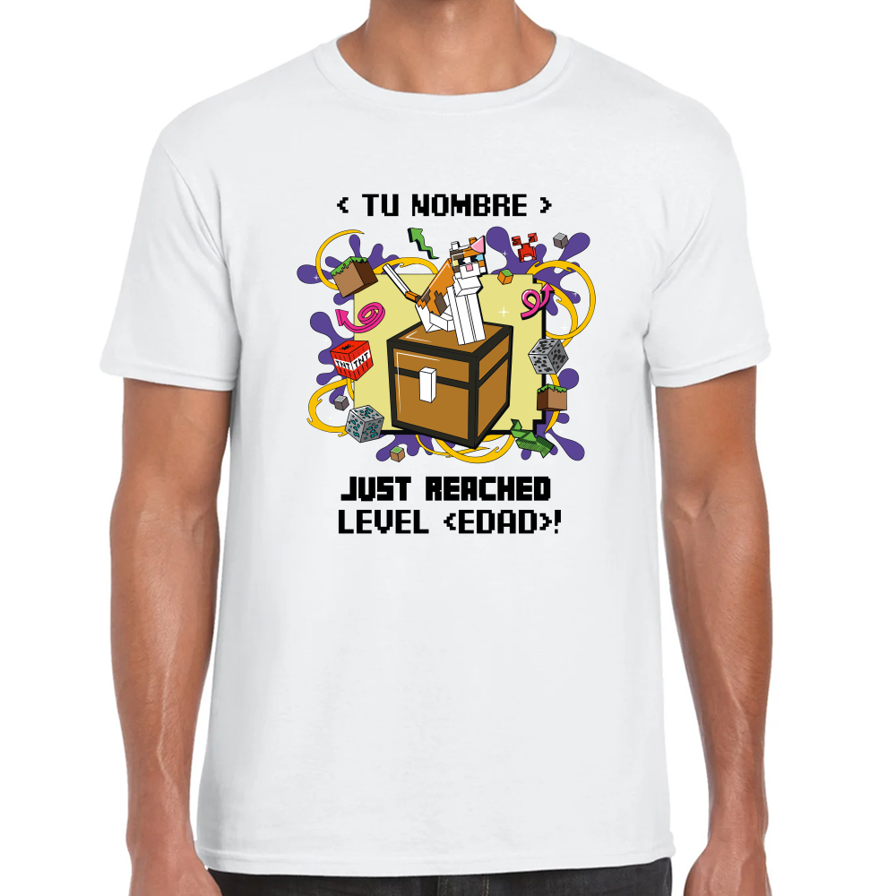 Playera Minecraft Cumpleaños Nivel Alcanzado Algodón Premium #0002610