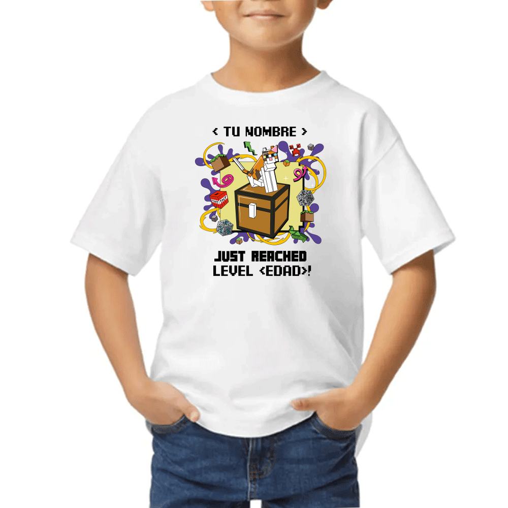Playera de Niño Minecraft Cumpleaños Nivel Alcanzado Algodón Premium #0002610