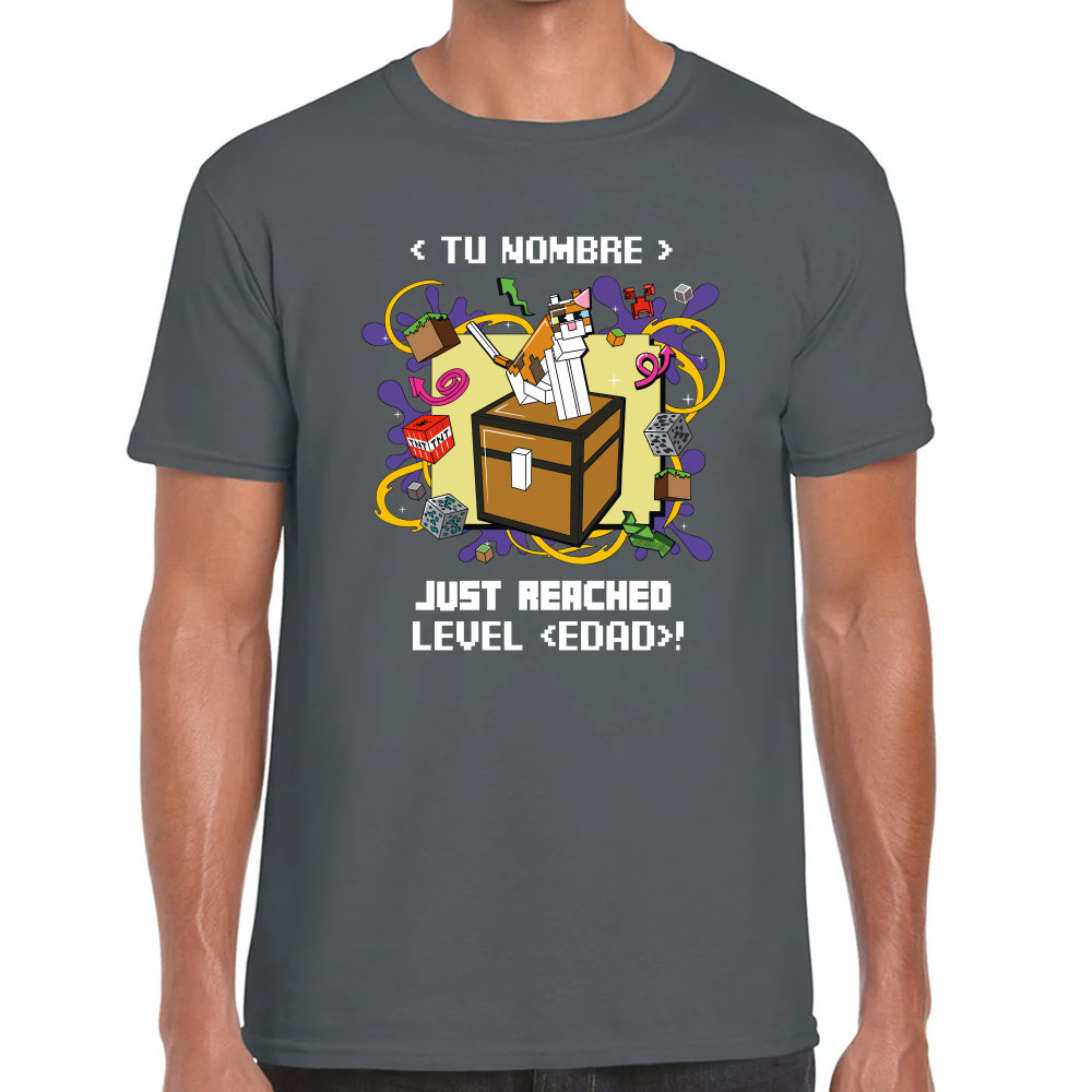 Playera Minecraft Cumpleaños Nivel Alcanzado Algodón Premium #0002610