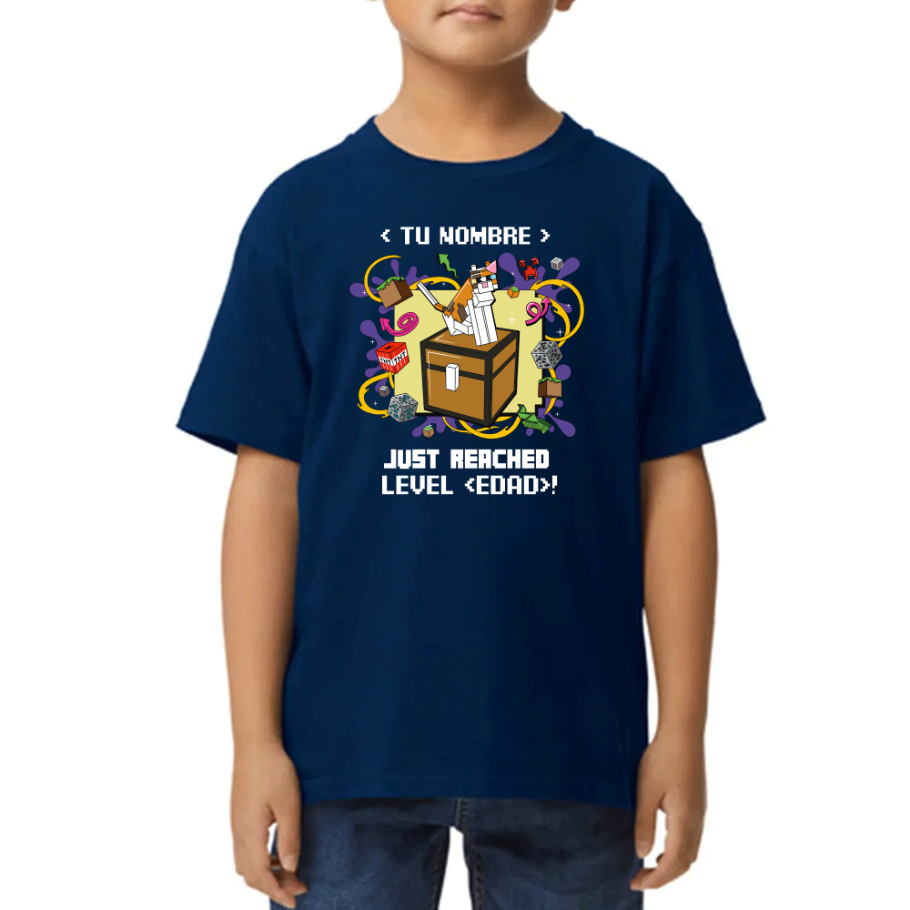 Playera de Niño Minecraft Cumpleaños Nivel Alcanzado Algodón Premium #0002610