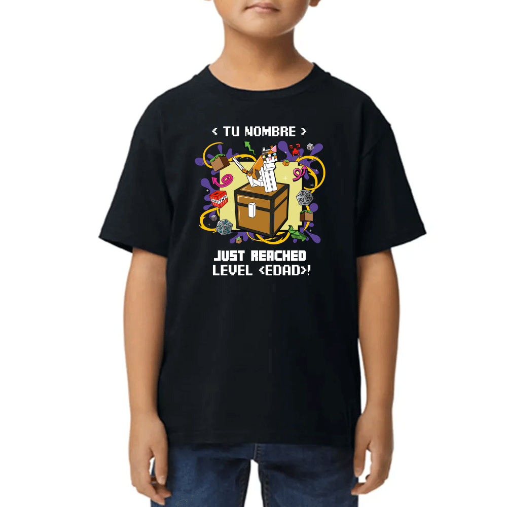 Playera de Niño Minecraft Cumpleaños Nivel Alcanzado Algodón Premium #0002610