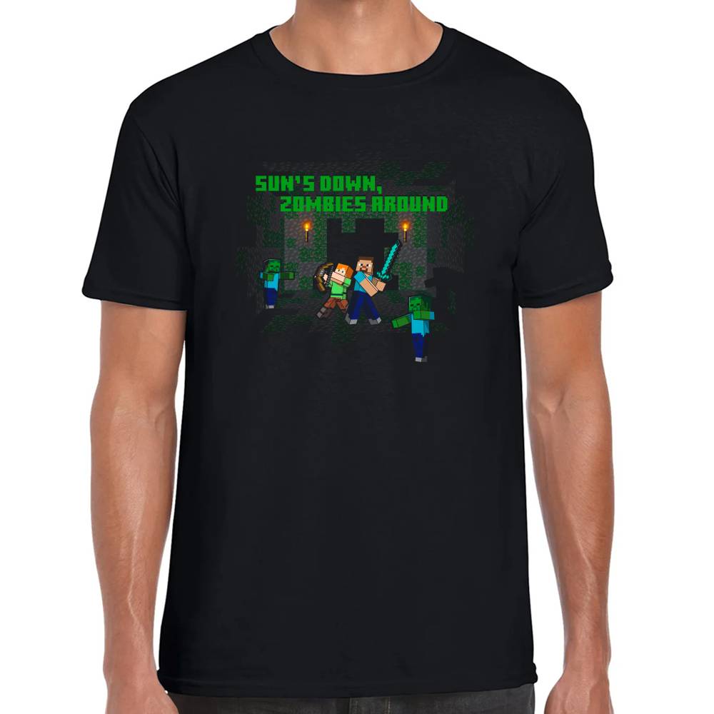 Playera Minecraft Suns Down Zombies Around Algodón Premium #0002625
