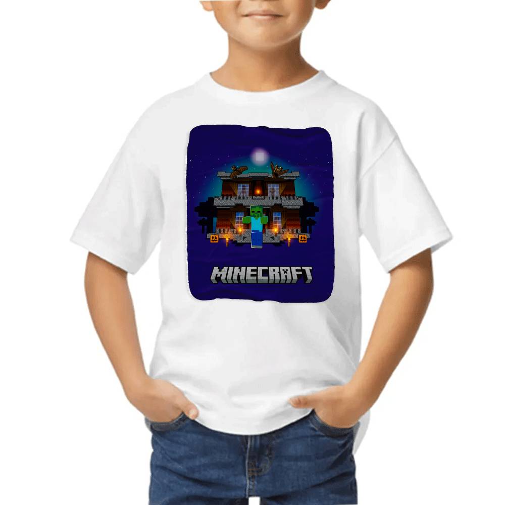 Playera de Niño Minecraft Zombie Creepy Mansion Sherpa Blanket Algodón Premium #0002627