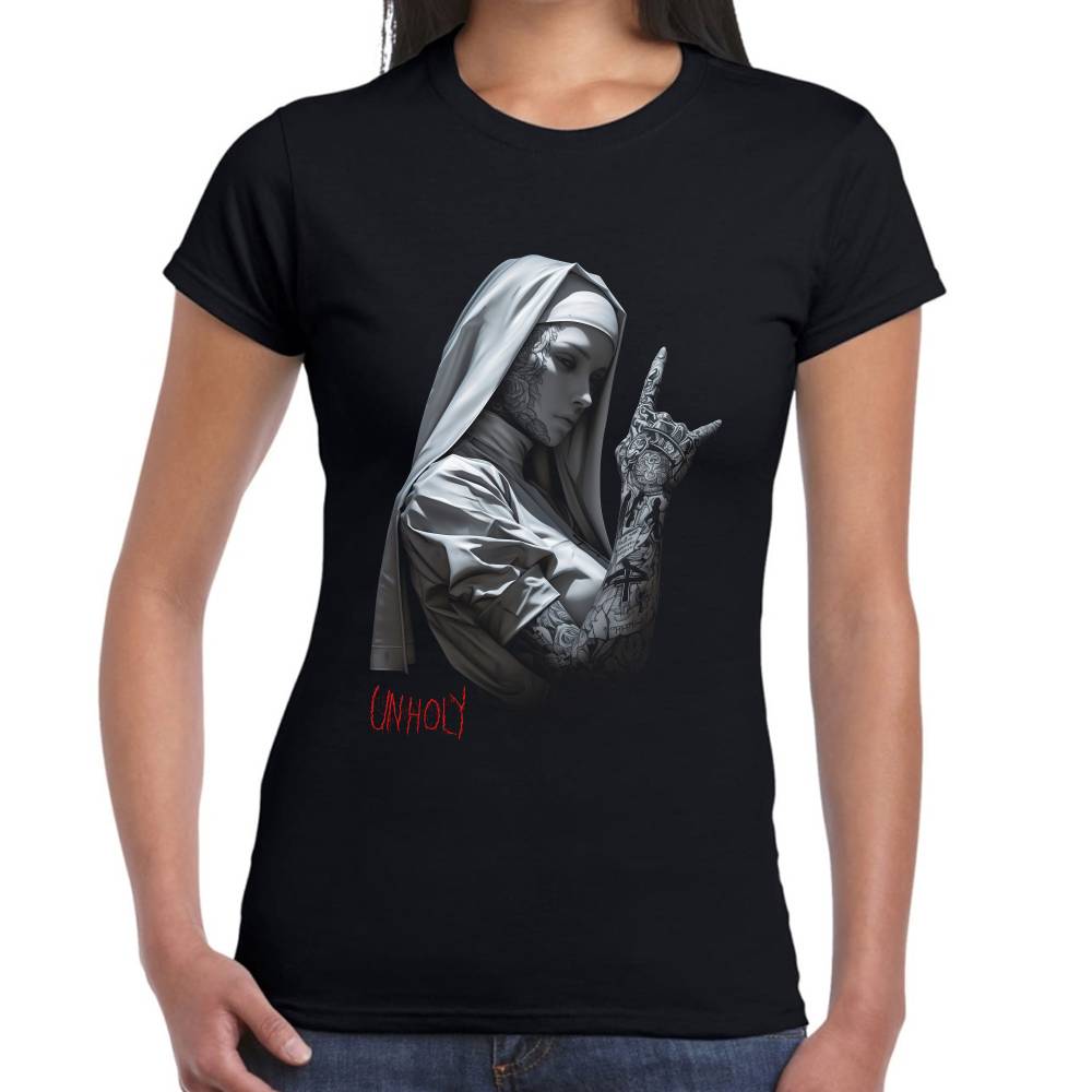 Playera Unholy Nun Algodón Premium #0002691 Imagen secundaria del producto