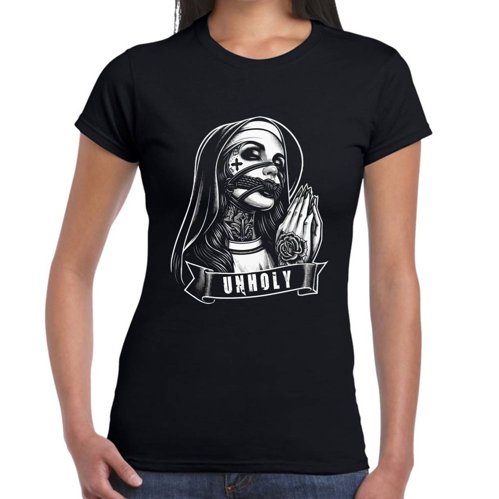 Playera Unholy Nun Algodón Premium #0002693 Imagen secundaria del producto