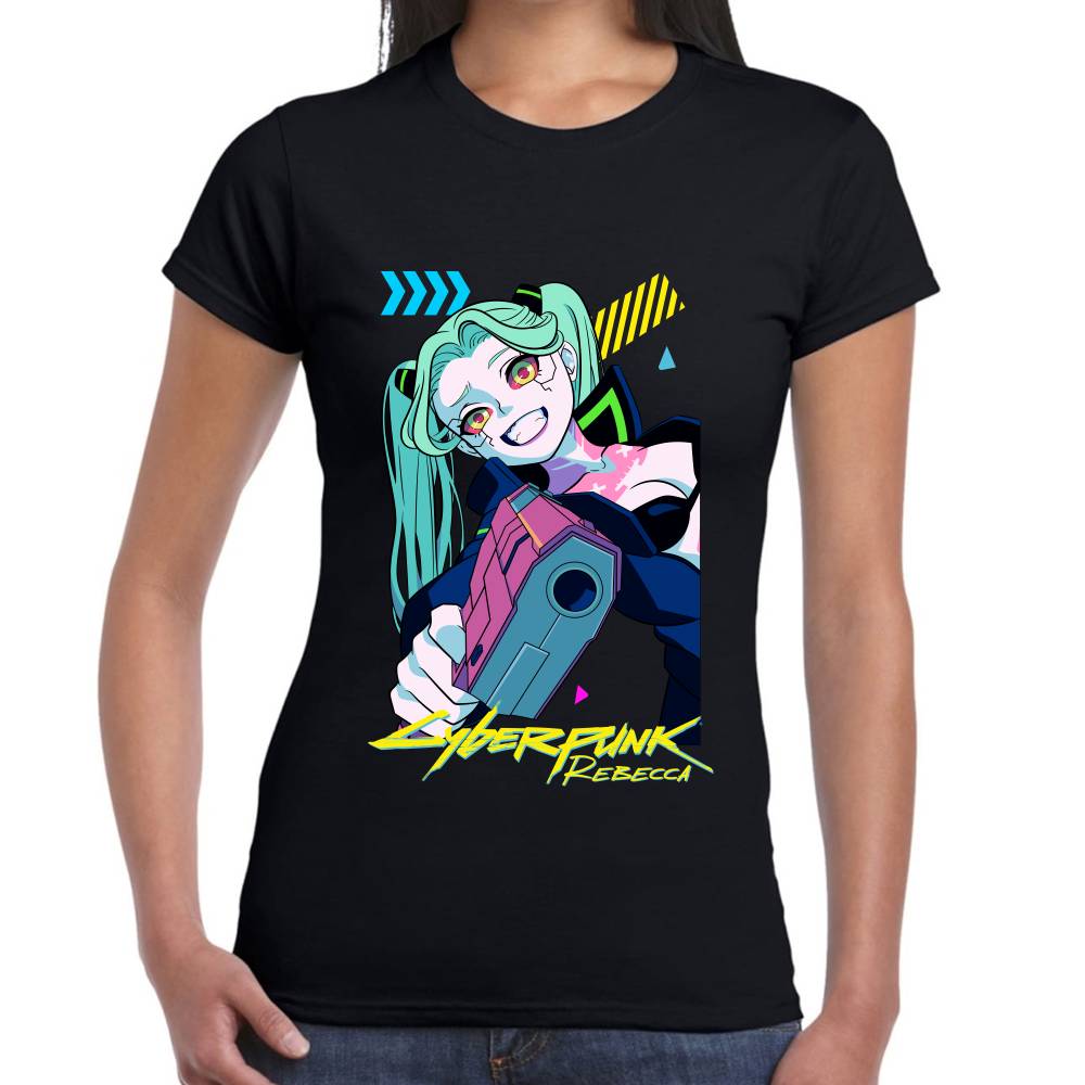 Playera Rebecca Apuntando Cyberpunk Algodón Premium #0003210