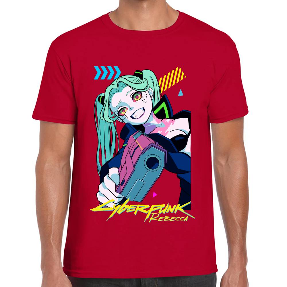 Playera Rebecca Apuntando Cyberpunk Algodón Premium #0003210 Imagen principal del producto