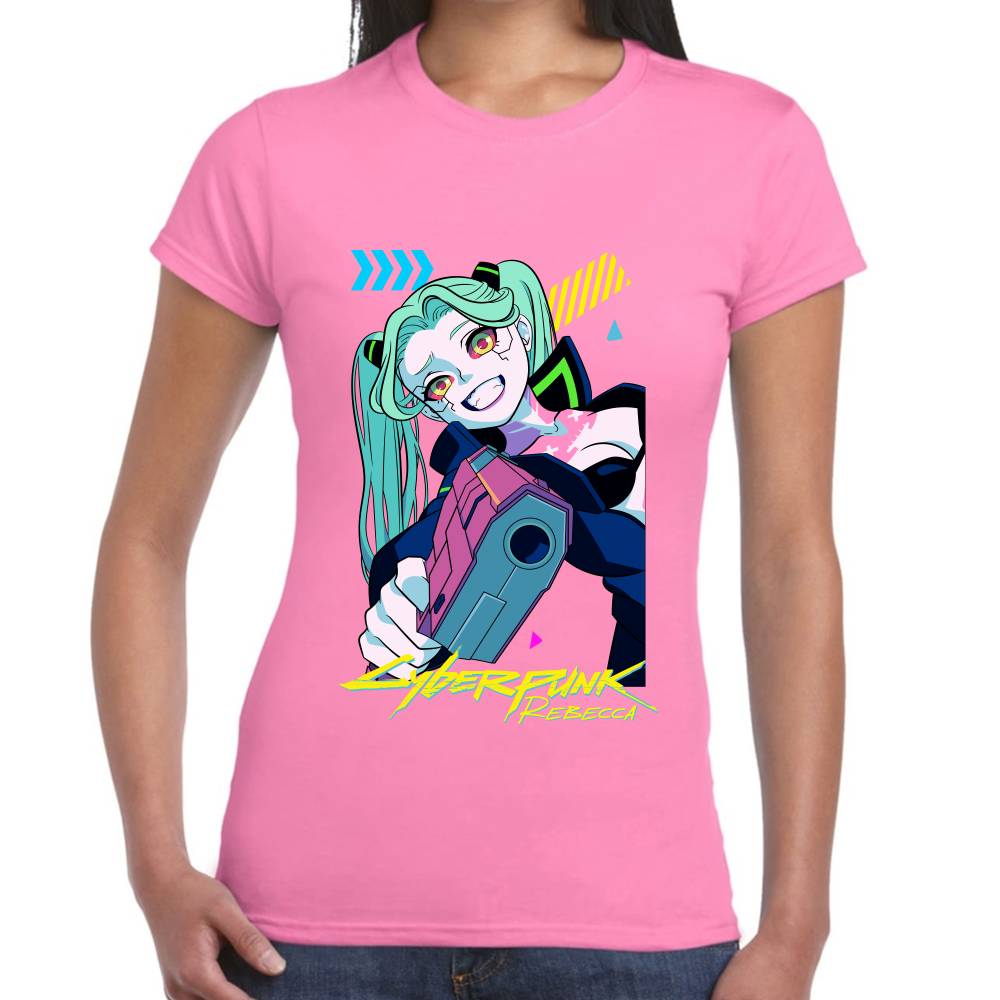 Playera Rebecca Apuntando Cyberpunk Algodón Premium #0003210