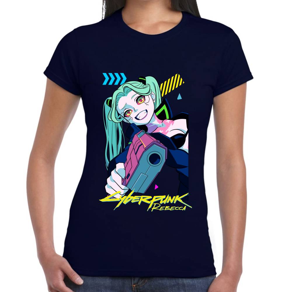 Playera Rebecca Apuntando Cyberpunk Algodón Premium #0003210