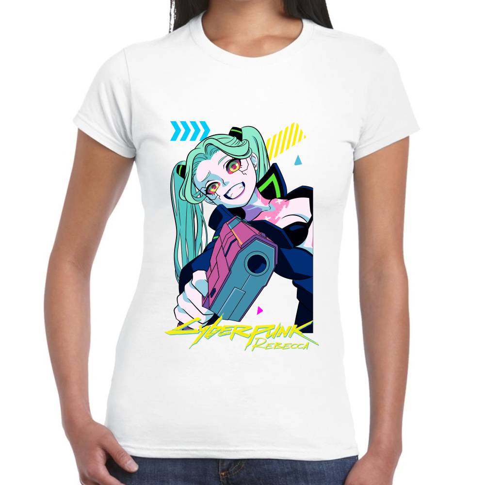 Playera Rebecca Apuntando Cyberpunk Algodón Premium #0003210