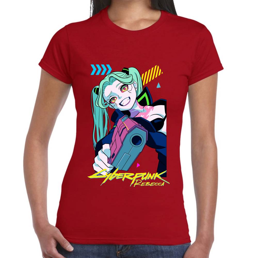 Playera Rebecca Apuntando Cyberpunk Algodón Premium #0003210 Imagen secundaria del producto