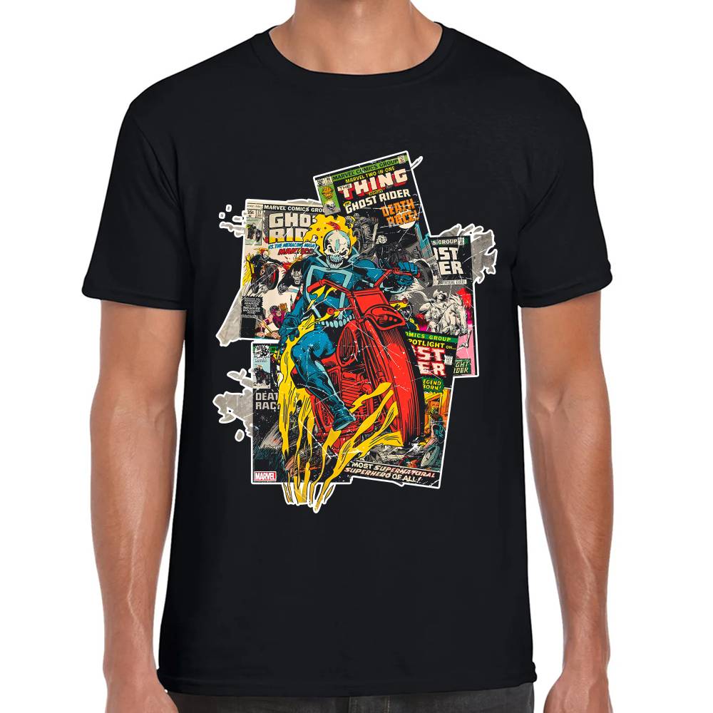 Playera Ghost Rider Comic Background Marvel Algodón Premium #0003234