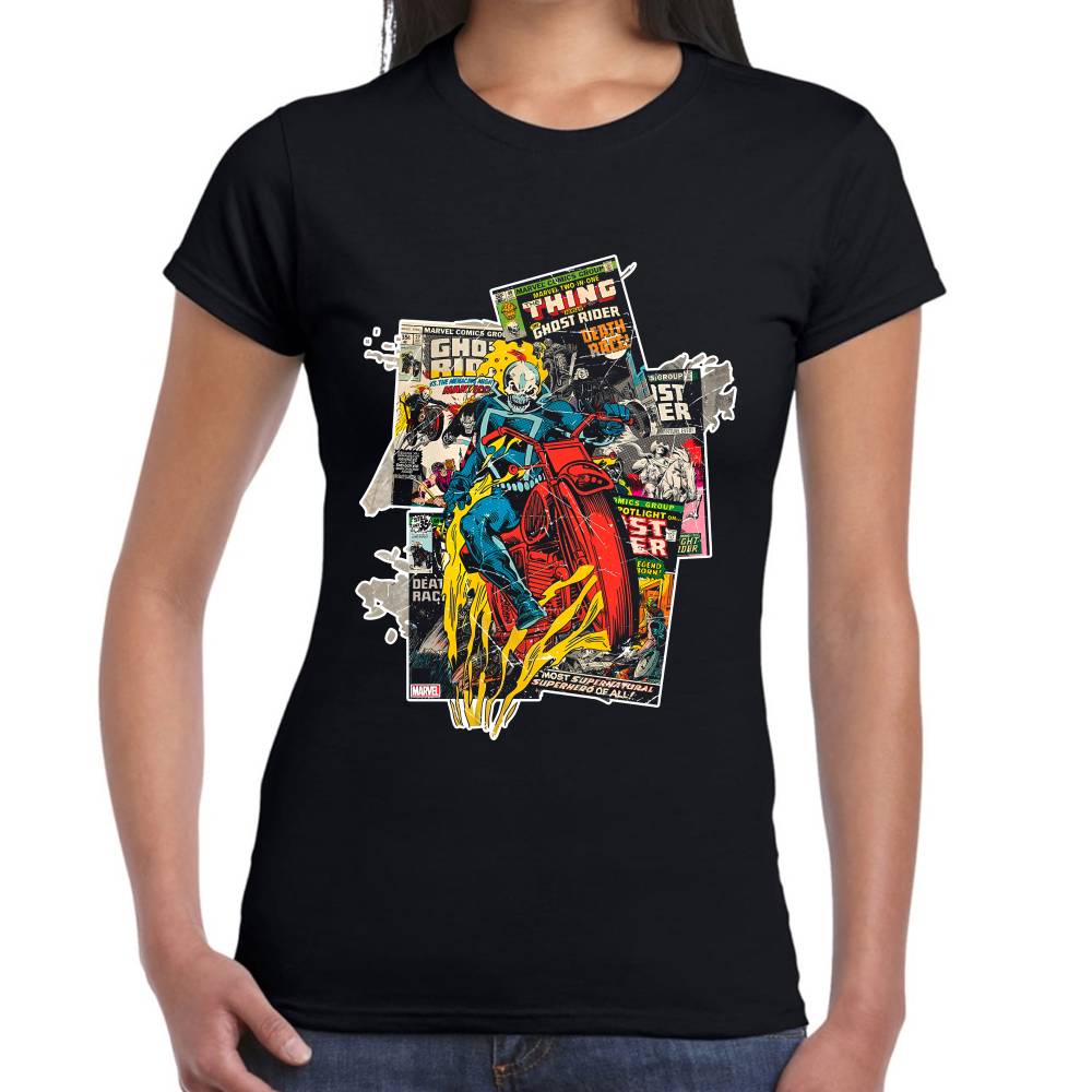 Playera Ghost Rider Comic Background Marvel Algodón Premium #0003234