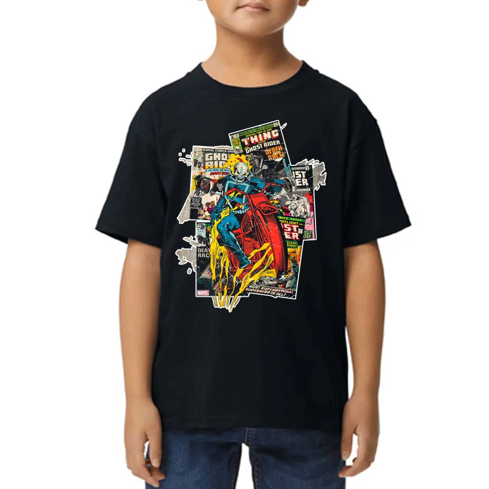 Playera de Niño Ghost Rider Comic Background Marvel Algodón Premium #0003234
