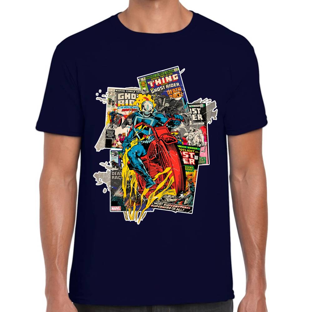 Playera Ghost Rider Comic Background Marvel Algodón Premium #0003234