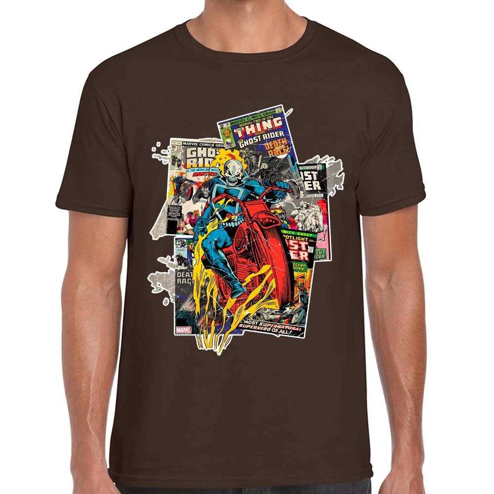 Playera Ghost Rider Comic Background Marvel Algodón Premium #0003234