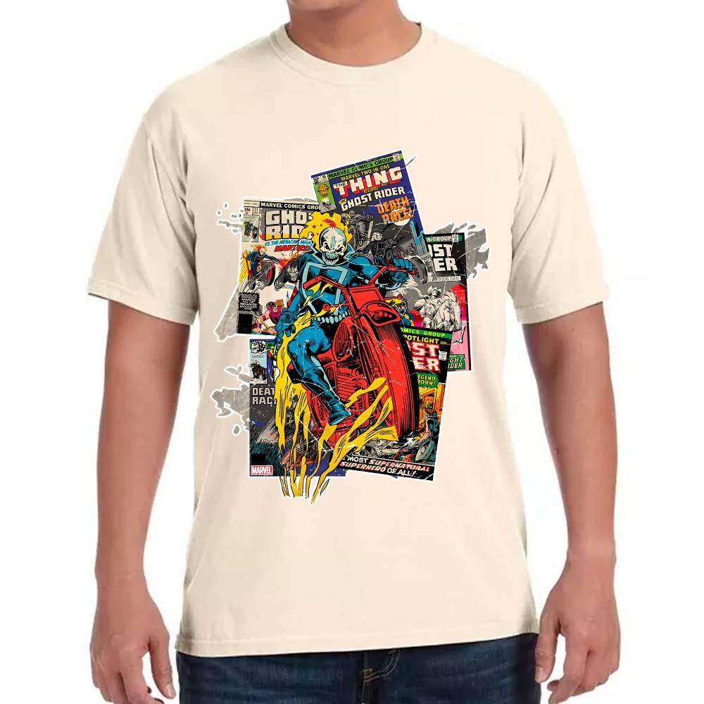 Playera Ghost Rider Comic Background Marvel Algodón Premium #0003234