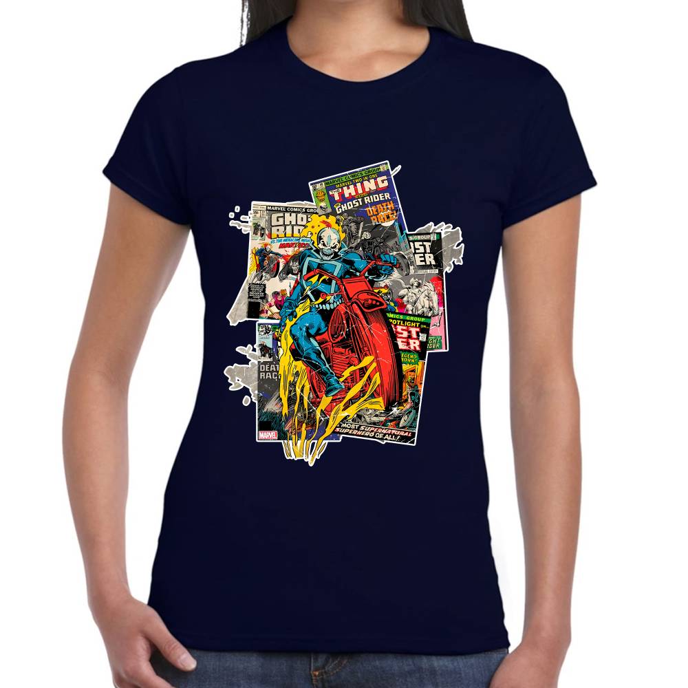 Playera Ghost Rider Comic Background Marvel Algodón Premium #0003234