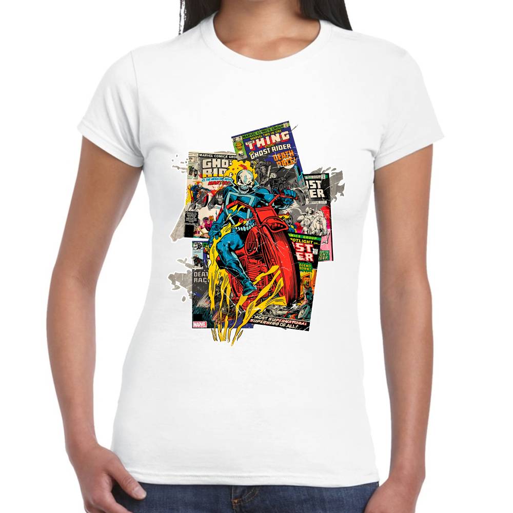 Playera Ghost Rider Comic Background Marvel Algodón Premium #0003234