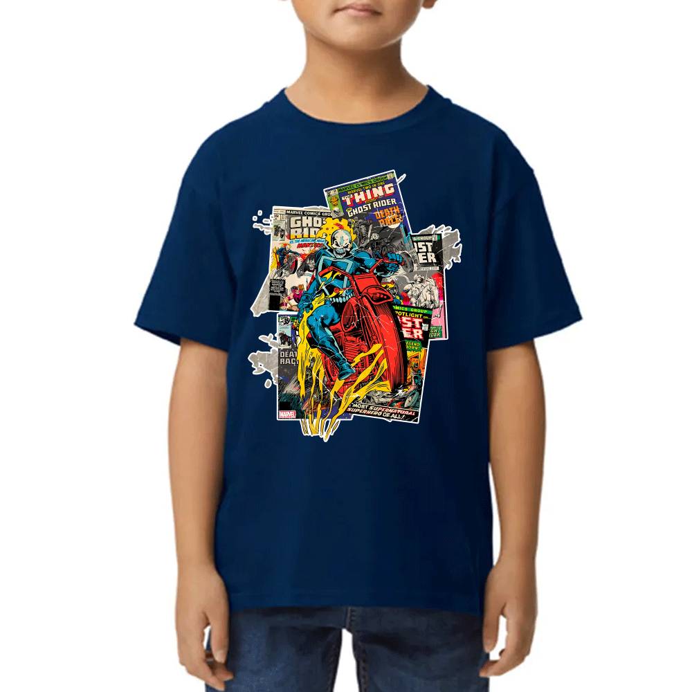Playera de Niño Ghost Rider Comic Background Marvel Algodón Premium #0003234