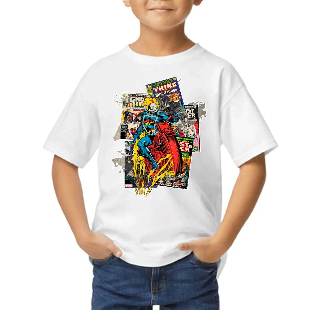 Playera de Niño Ghost Rider Comic Background Marvel Algodón Premium #0003234