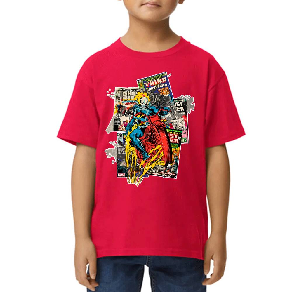 Playera de Niño Ghost Rider Comic Background Marvel Algodón Premium #0003234