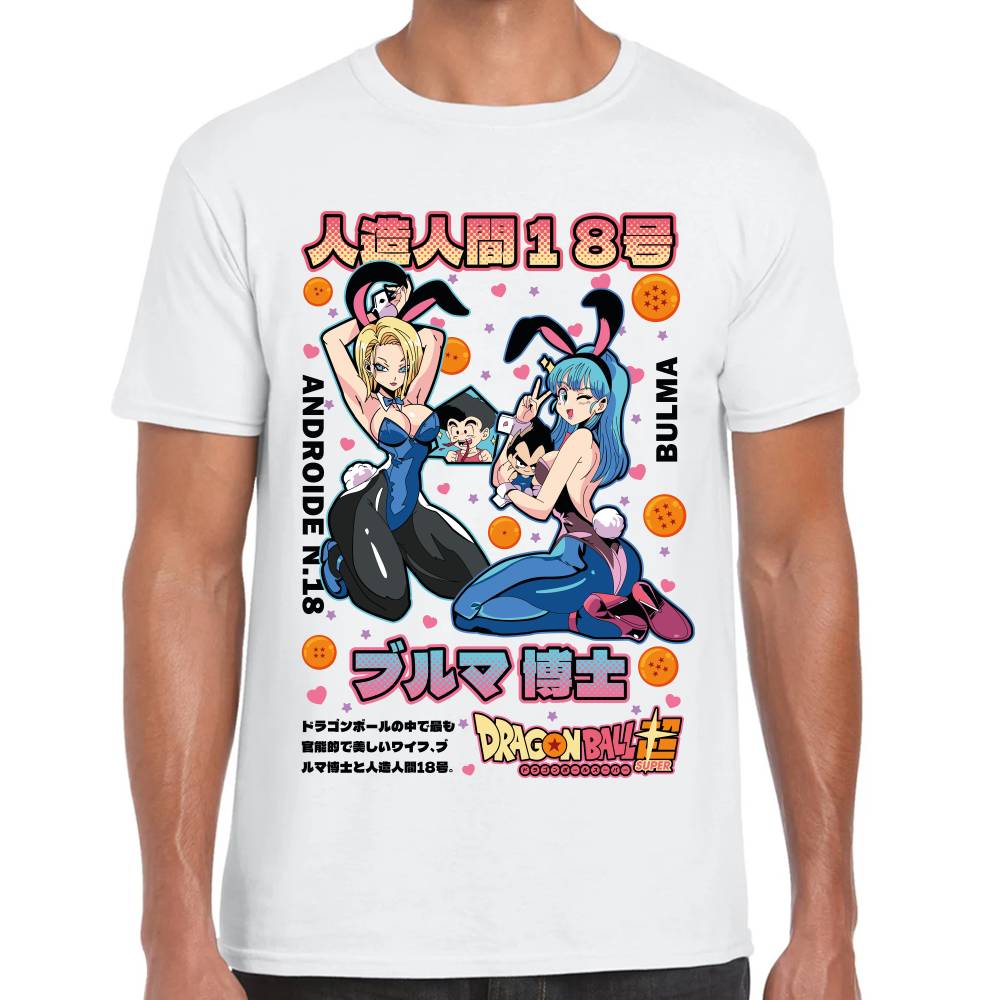 Playera Bulma & Androide 18 Playboy Dragon Ball Z Algodón Premium #0003503