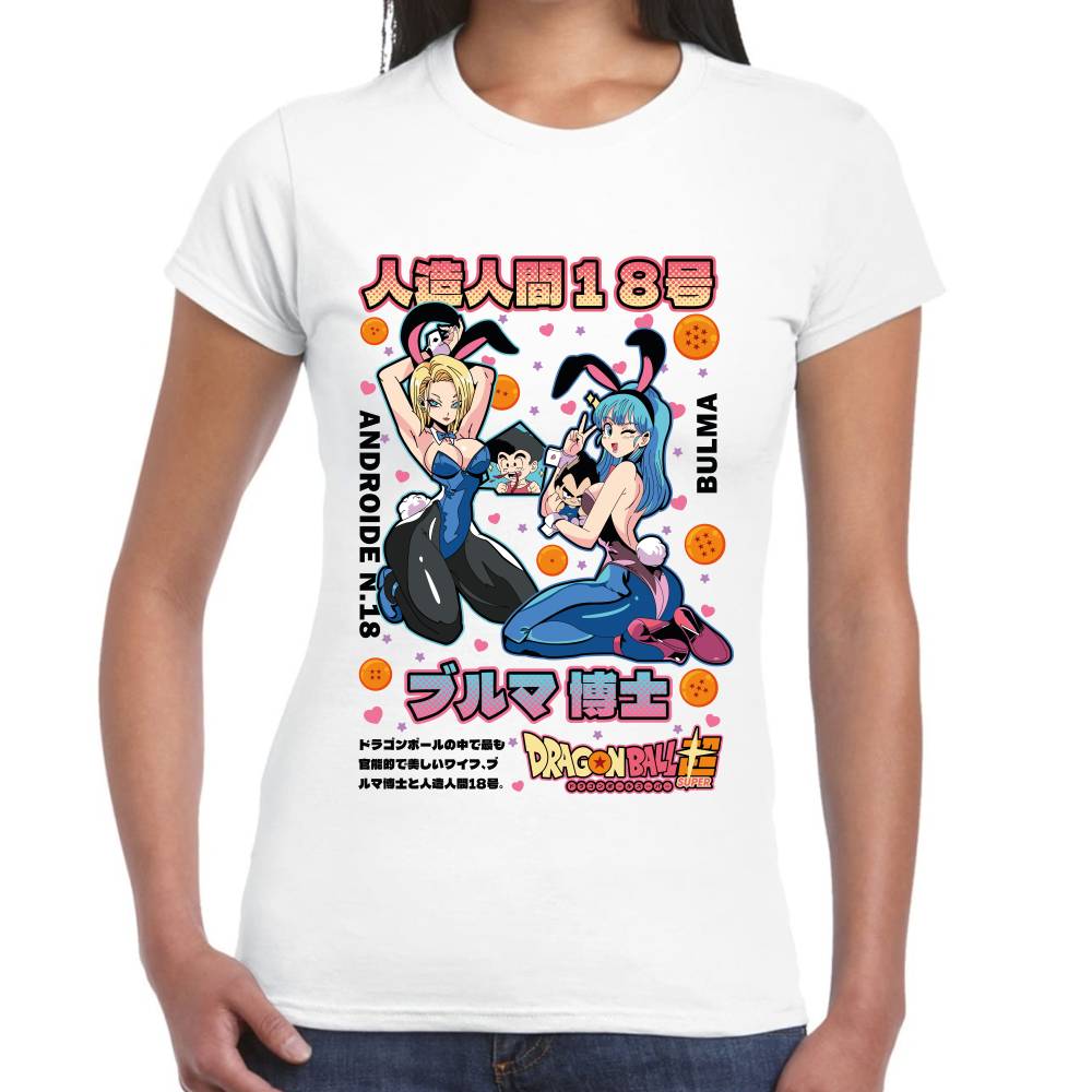 Playera Bulma & Androide 18 Playboy Dragon Ball Z Algodón Premium #0003503